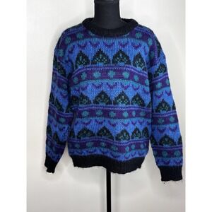 Vintage Gallagher Women's Mohair Blend Geo Pattern Fuzzy Sweater Size Medium